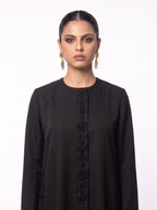 ASAYEL black abaya with tonal floral embroidery and embroidered side pockets