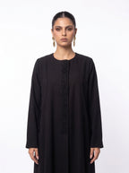 Safa black abaya with tonal floral embroidery, front view