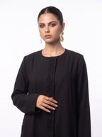 Safa black abaya, neckline and front embroidery